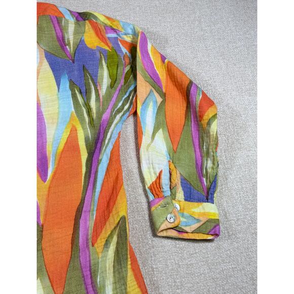 Soft Surroundings Womens M Multicolor Peregrine Gauze Fiery Stripe Button Blouse - Picture 9 of 10